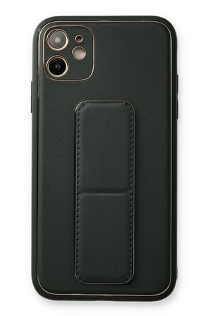 Uray store Apple iPhone 12 Kılıf Coco Deri Standlı Kapak - Füme