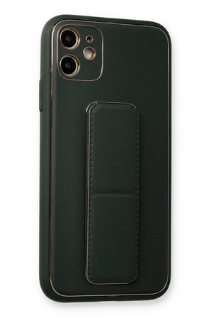 Uray store Apple iPhone 12 Kılıf Coco Deri Standlı Kapak - Füme