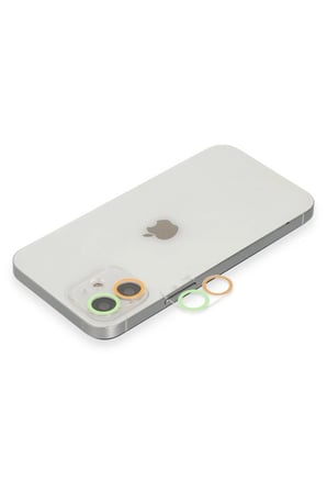 Uray store Apple iPhone 12 Renkli Kamera Lens Koruma Cam - Turuncu-Yeşil