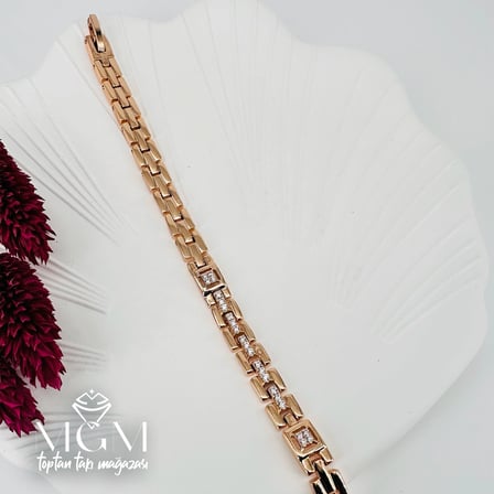 Rose  Zirkon Taşlı Pirinç Bileklikler 19 Cm - Kbl0040