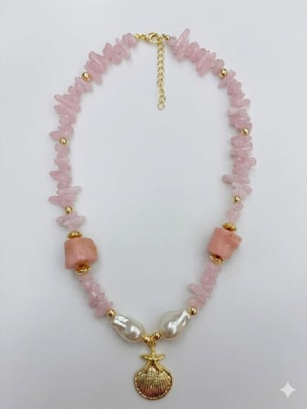 Toz Pembe  Pirinç Kolyeler 40+5 Cm  - Kl0295