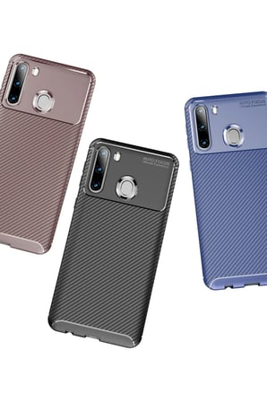 Uray store Samsung Galaxy A21 Kılıf Auto Focus Karbon Kapak - Kahverengi