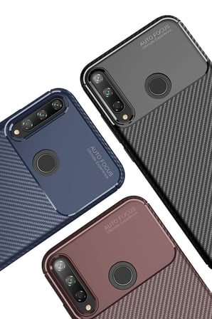 Uray store Huawei P40 Lite E Kılıf Auto Focus Karbon Kapak - Kahverengi