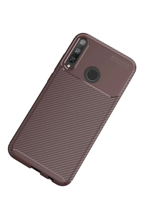 Uray store Huawei P40 Lite E Kılıf Auto Focus Karbon Kapak - Kahverengi