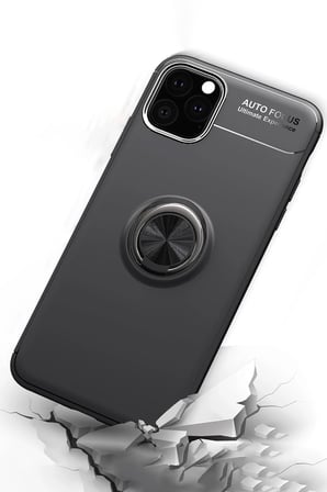 Uray store Apple iPhone 11 Pro Max Kılıf Range Yüzüklü Silikon - Siyah-Gold