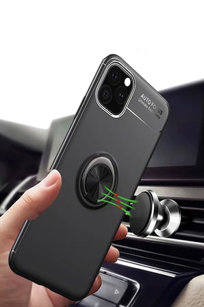 Uray store Apple iPhone 11 Pro Max Kılıf Range Yüzüklü Silikon - Siyah-Gold