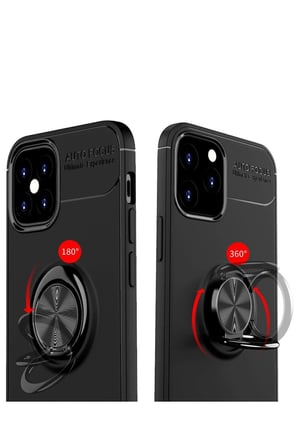 Uray store Apple iPhone 12 Mini Kılıf Range Yüzüklü Silikon - Siyah-Kırmızı