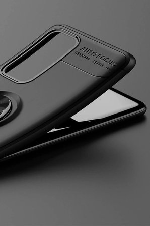 Uray store Huawei P40 Kılıf Range Yüzüklü Silikon - Siyah-Gold