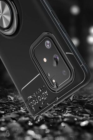 Uray store Samsung Galaxy A91 / S10 Lite Kılıf Range Yüzüklü Silikon - Siyah-Kırmızı