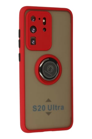 Uray store Samsung Galaxy S20 Ultra Kılıf Montreal Yüzüklü Silikon Kapak - Kırmızı