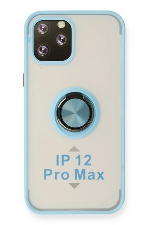 Uray store Apple iPhone 12 Pro Max Kılıf Montreal Yüzüklü Silikon Kapak - Buz Mavi