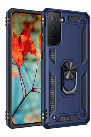 Uray store Samsung Galaxy S21 Kılıf Sofya Yüzüklü Silikon Kapak - Lacivert