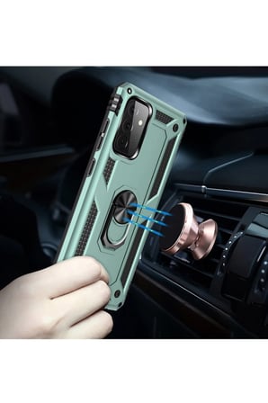 Uray store Samsung Galaxy A72 Kılıf Sofya Yüzüklü Silikon Kapak - Yeşil