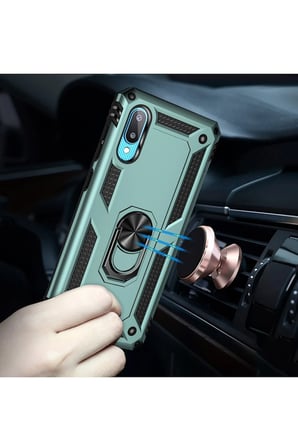 Uray store Samsung Galaxy A02 Kılıf Sofya Yüzüklü Silikon Kapak - Yeşil
