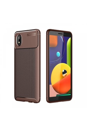Uray store Samsung Galaxy A01 Core Kılıf Auto Focus Karbon Kapak - Kahverengi