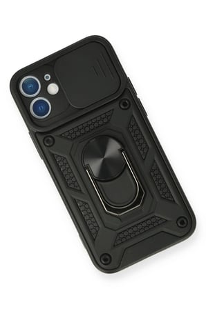 Uray store Apple iPhone 12 Mini Kılıf Pars Lens Yüzüklü Silikon - Siyah