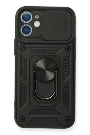 Uray store Apple iPhone 12 Mini Kılıf Pars Lens Yüzüklü Silikon - Siyah