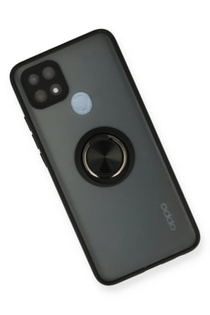 Uray store Oppo A15 Kılıf Montreal Yüzüklü Silikon Kapak - Siyah