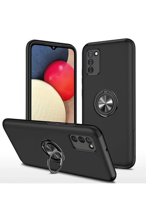 Uray store Samsung Galaxy A02S Kılıf Elit Yüzüklü Kapak - Siyah