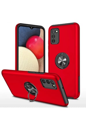 Uray store Samsung Galaxy A02S Kılıf Elit Yüzüklü Kapak - Kırmızı