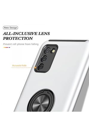 Uray store Samsung Galaxy A02S Kılıf Elit Yüzüklü Kapak - Gümüş