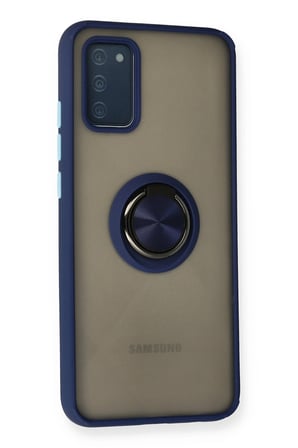 Uray store Samsung Galaxy A02S Kılıf Montreal Yüzüklü Silikon Kapak - Lacivert