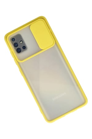 Uray store Samsung Galaxy A71 Kılıf Palm Buzlu Kamera Sürgülü Silikon - Sarı