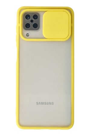 Uray store Samsung Galaxy A12 Kılıf Palm Buzlu Kamera Sürgülü Silikon - Sarı