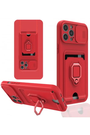 Uray store Apple iPhone 12 Pro Max Kılıf Zuma Kartvizitli Yüzüklü Silikon - Kırmızı