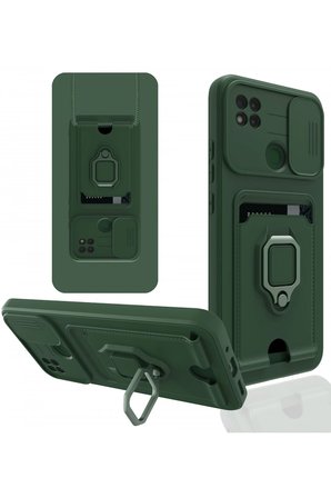 Uray store Xiaomi Redmi 9C Kılıf Zuma Kartvizitli Yüzüklü Silikon - Yeşil