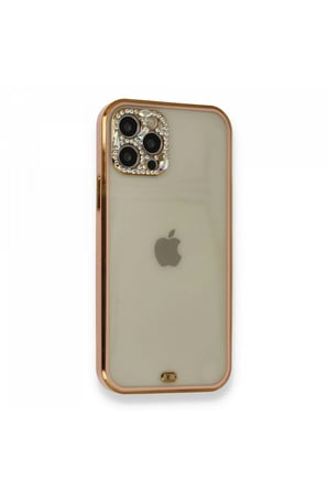 Uray store Apple iPhone 12 Pro Kılıf Liva Taşlı Silikon - Pembe