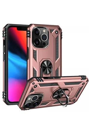Uray store Apple iPhone 13 Pro Kılıf Sofya Yüzüklü Silikon Kapak - Rose