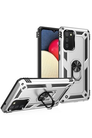 Uray store Samsung Galaxy A03S Kılıf Sofya Yüzüklü Silikon Kapak - Gümüş