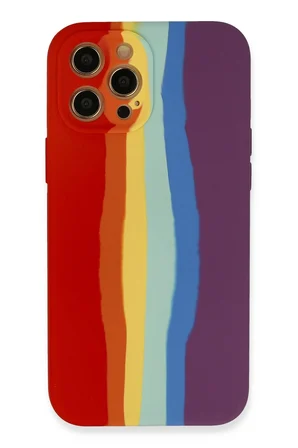 Uray store Apple iPhone 12 Pro Kılıf Ebruli Lansman Silikon - Kırmızı-Mor