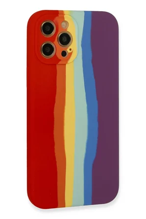 Uray store Apple iPhone 12 Pro Kılıf Ebruli Lansman Silikon - Kırmızı-Mor
