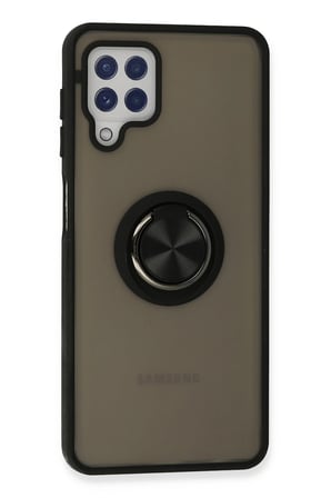 Uray store Samsung Galaxy A22 Kılıf Montreal Yüzüklü Silikon Kapak - Siyah