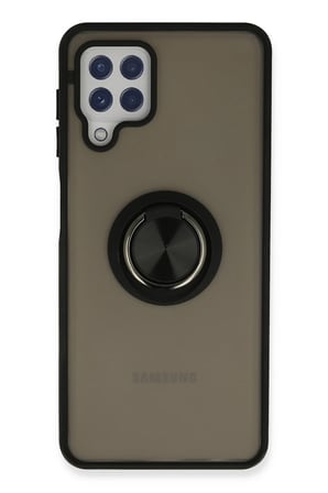 Uray store Samsung Galaxy A22 Kılıf Montreal Yüzüklü Silikon Kapak - Siyah