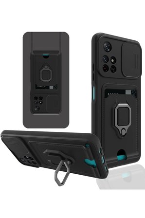 Uray store Xiaomi Redmi Note 11T Kılıf Zuma Kartvizitli Yüzüklü Silikon - Siyah