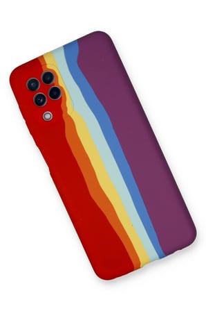 Uray store Samsung Galaxy A22 Kılıf Ebruli Lansman Silikon - Kırmızı-Mor