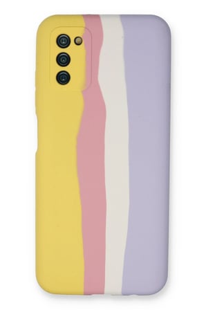 Uray store Samsung Galaxy A03S Kılıf Ebruli Lansman Silikon - Sarı-Mavi