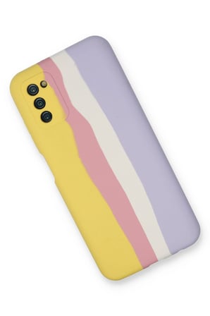 Uray store Samsung Galaxy A03S Kılıf Ebruli Lansman Silikon - Sarı-Mavi
