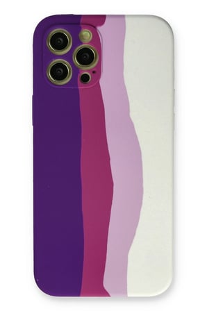 Uray store Apple iPhone 12 Pro Max Kılıf Ebruli Lansman Silikon - Mor-Beyaz
