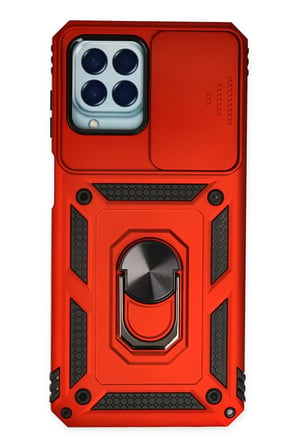 Uray store Samsung Galaxy M33 Kılıf Pars Lens Yüzüklü Silikon - Kırmızı