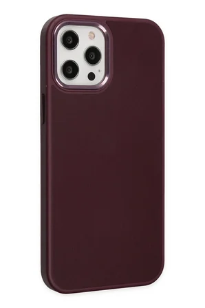 Uray store Apple iPhone 12 Pro Max Kılıf Asya Deri Silikon - Mürdüm