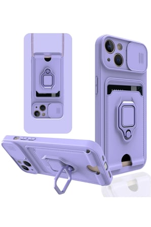Uray store Apple iPhone 14 Kılıf Zuma Kartvizitli Yüzüklü Silikon - Lila
