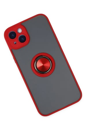 Uray store Apple iPhone 14 Kılıf Montreal Yüzüklü Silikon Kapak - Kırmızı