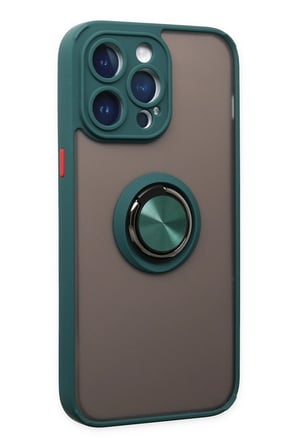Uray store Apple iPhone 14 Pro Kılıf Montreal Yüzüklü Silikon Kapak - Yeşil