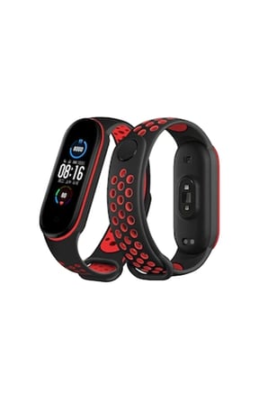 Uray store Xiaomi Mi Band 7 Spor Delikli Kordon - Siyah-Kırmızı