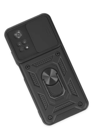 Uray store Xiaomi Poco M4 Pro 4G Kılıf Pars Lens Yüzüklü Silikon - Siyah