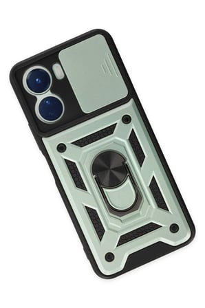 Uray store Vivo Y16 Kılıf Pars Lens Yüzüklü Silikon - Yeşil